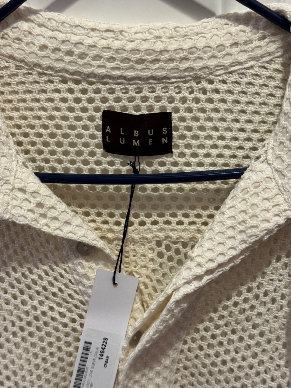 NWT Albus Lumen Cream Mesh Knit Long-Sleeve 100% Silk Polo Shirt Textured Weave - Picture 4 of 9